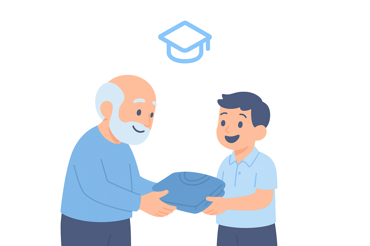 Manos solidarias y birretes de graduación